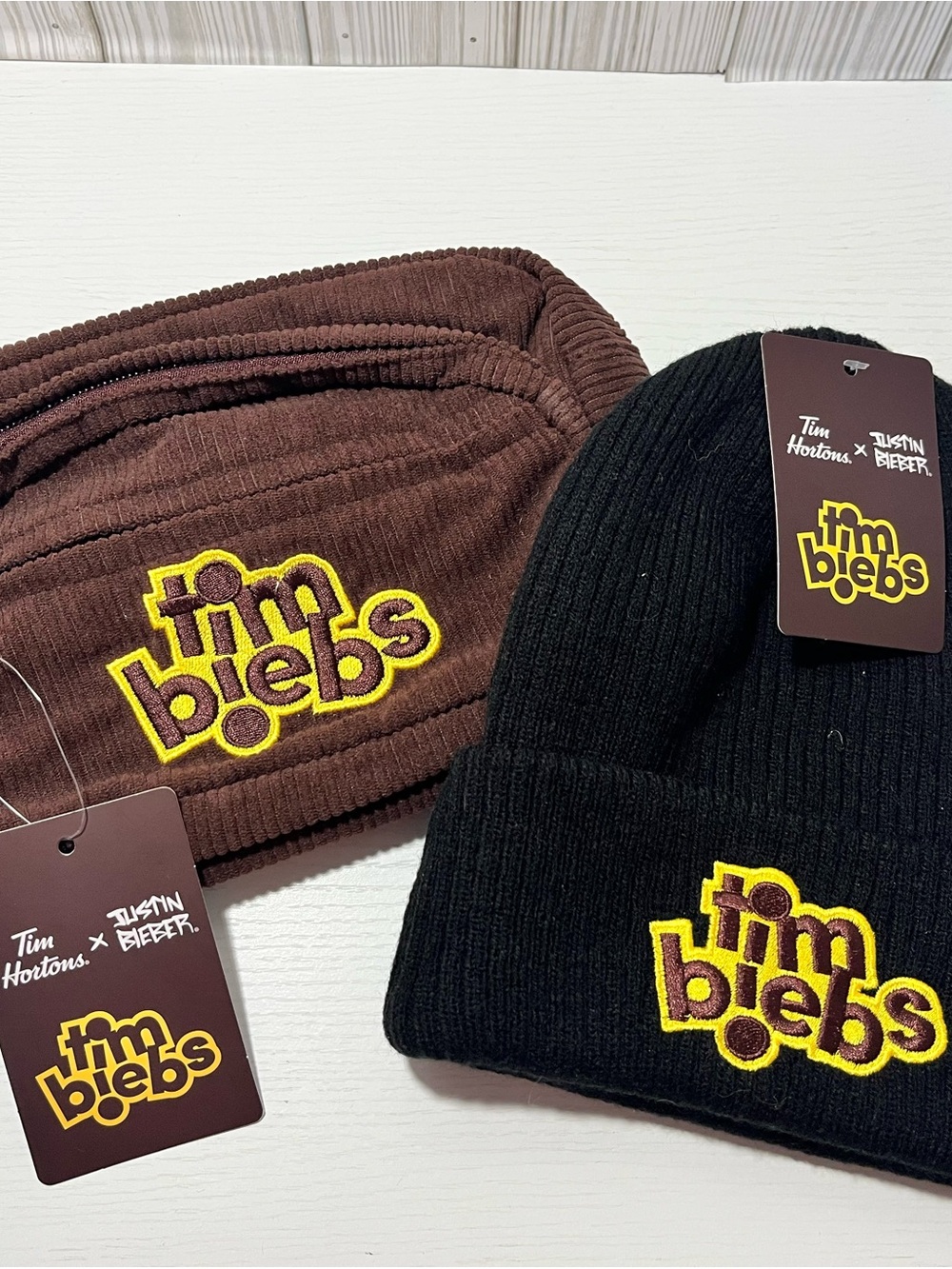 NWT official Timbiebs Beanie and Corduroy Fanny Pack set